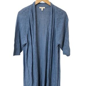 EILEEN FISHER Cardigan Size XL Blue Short Sleeve Cotton Linen Open Drape Career